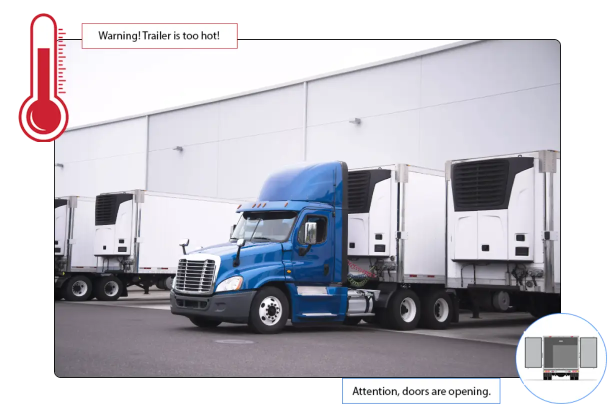 Blue truck with temperature warning illustrations