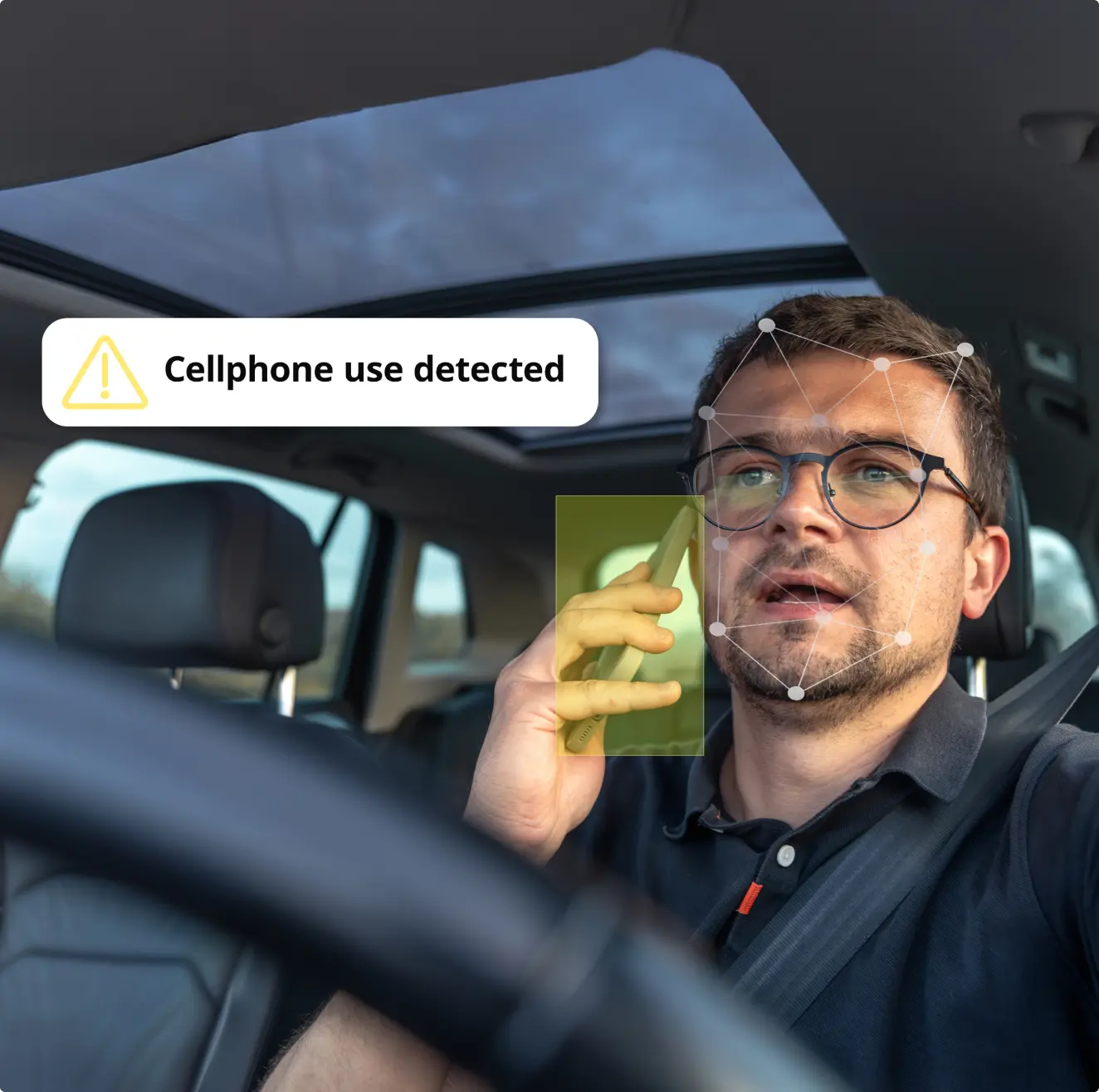 Cellphone use detected alert from AI dash cam