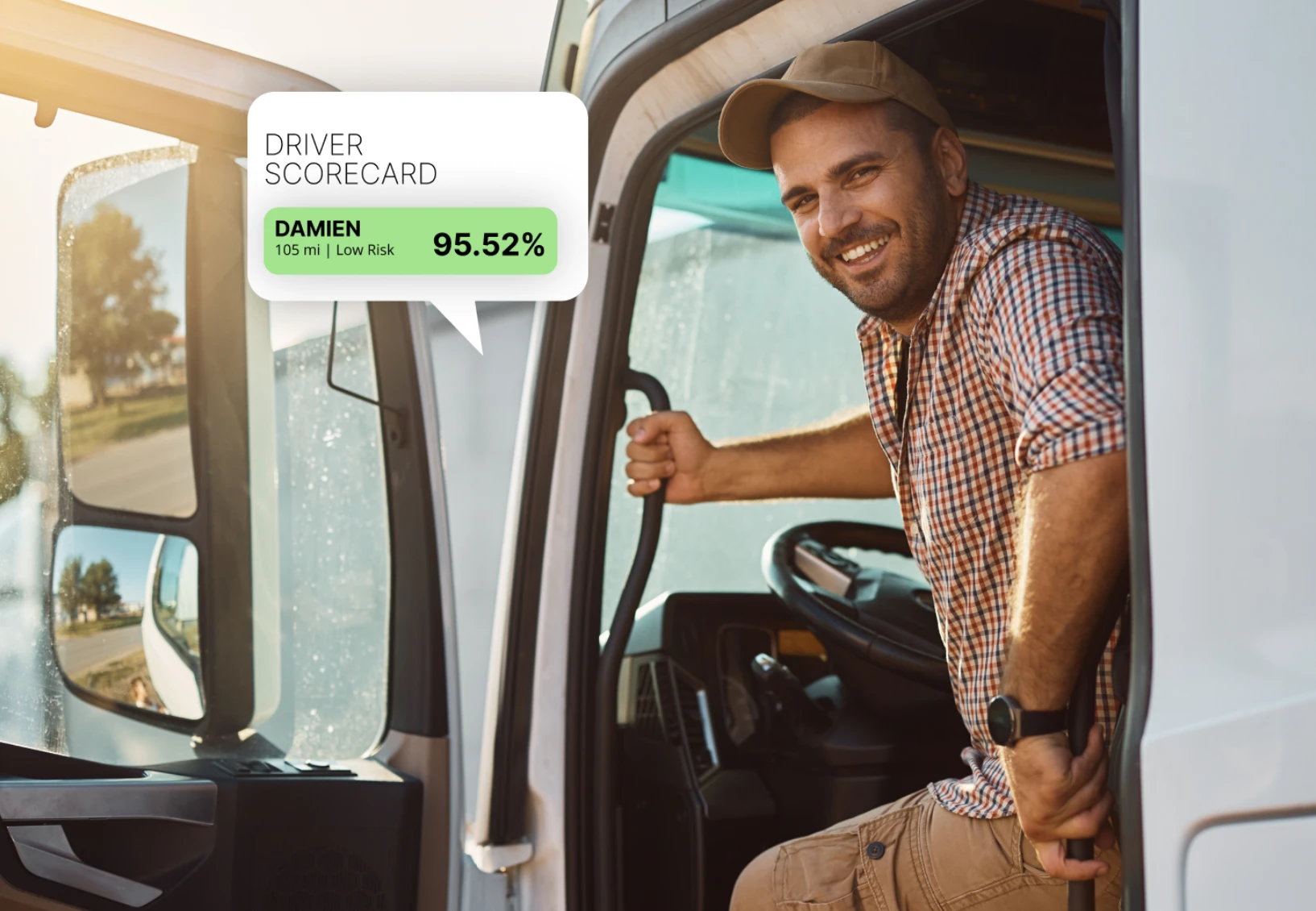 A One Step GPS driver scorecard showing a driver's overall score, weekly improvement trend, and a table of scores by risk level, illustrating how scorecards can be used to recognize and reward high performers.