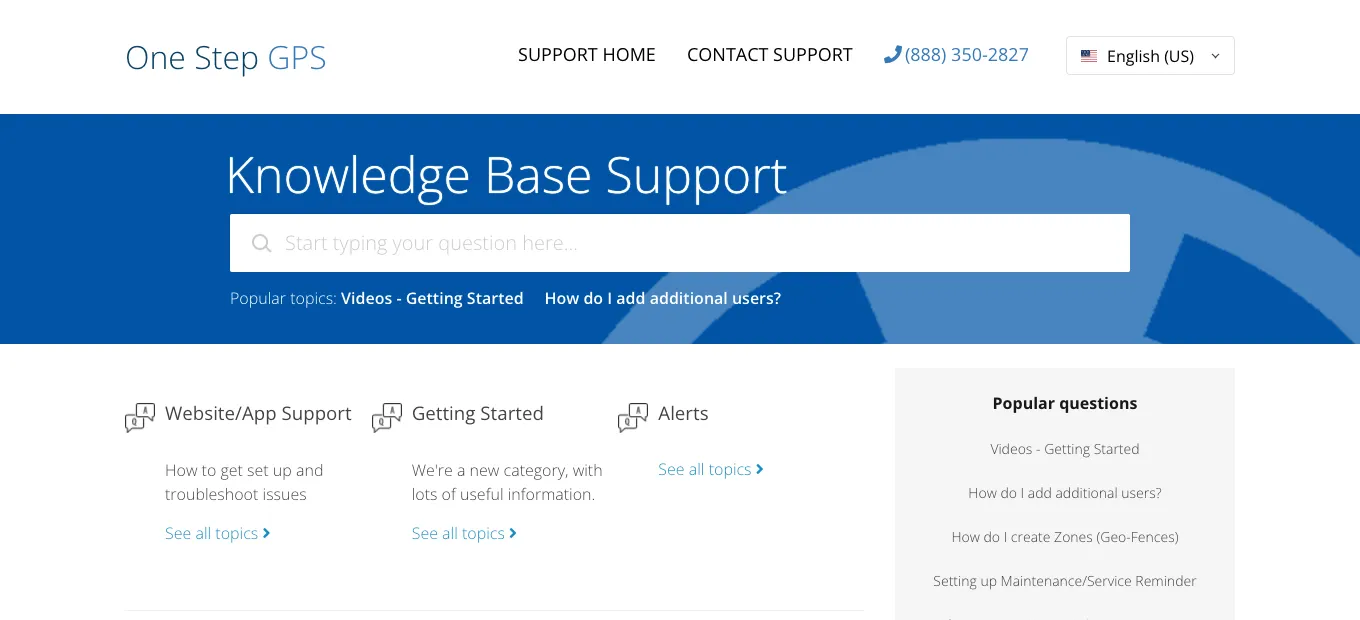 One Step GPS knowledge base UI