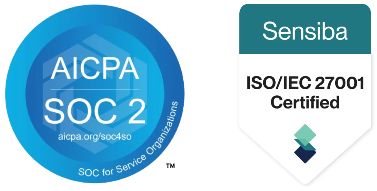 AICPA SOC 2 certification badge and ISO/IEC 27001 certification badge