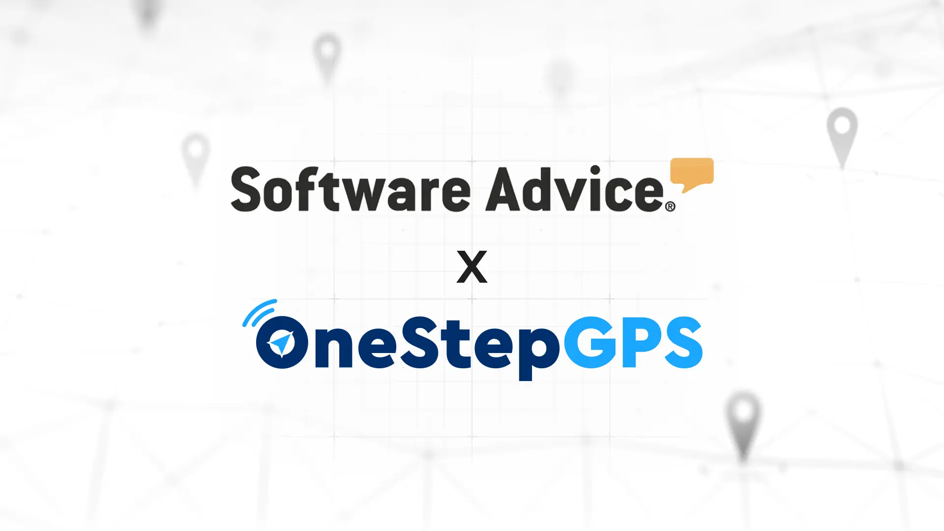 Software Advice and One Step GPS logos displayed together on a light map-themed background
