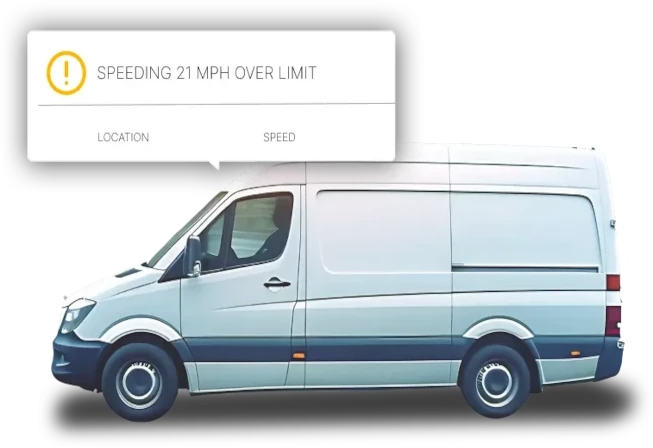 Van with speeding alert graphic overlaid