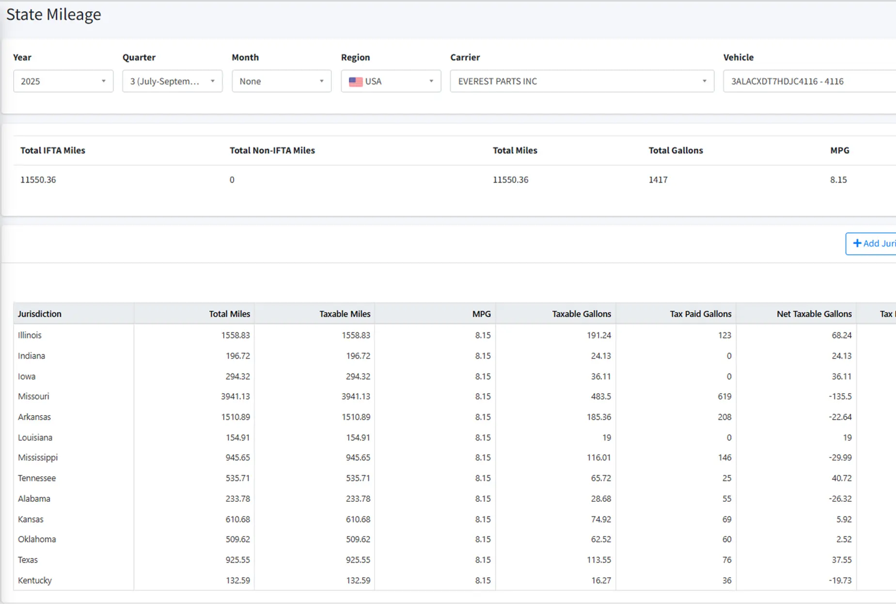 One Step GPS State mileage UI