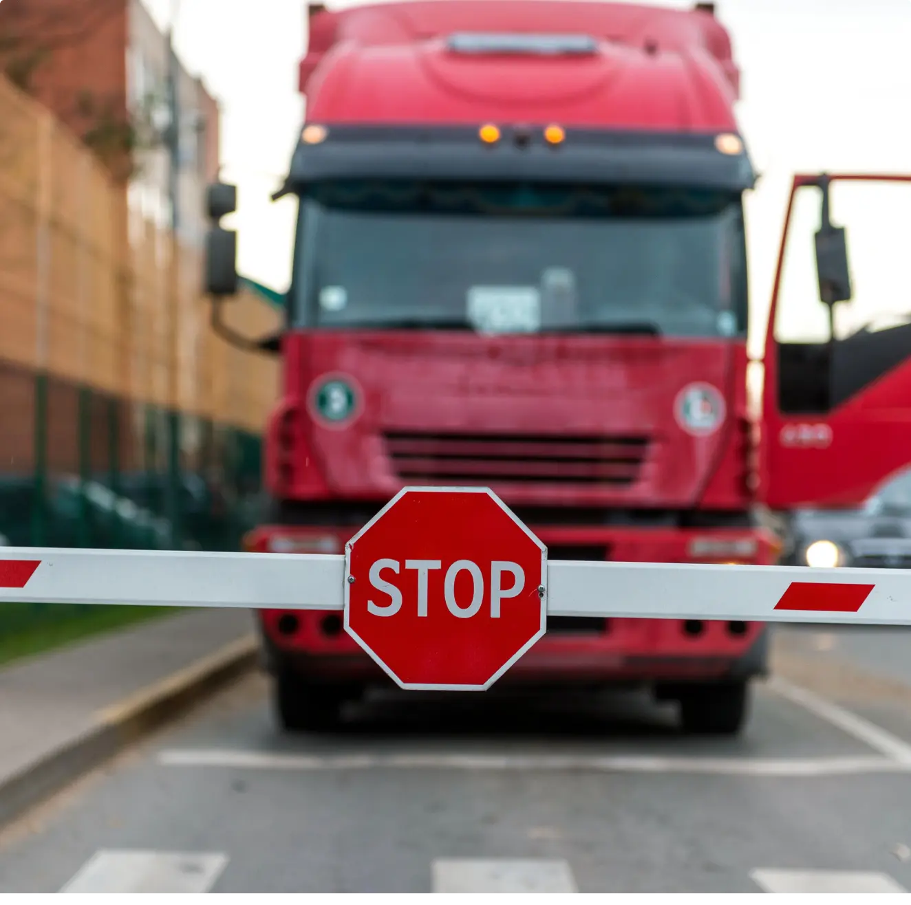 Truck stopping at barricade