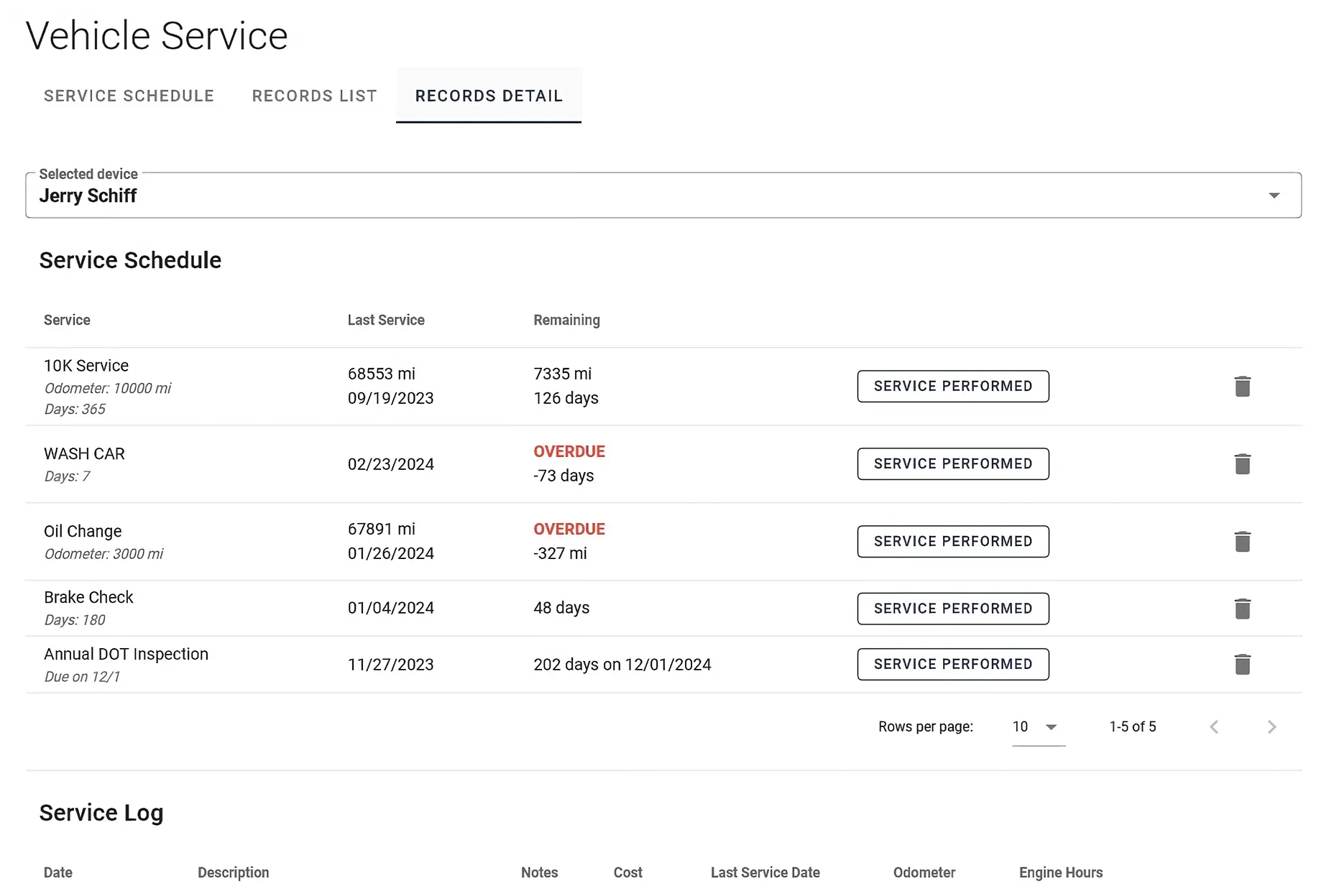 One Step GPS Vehicle service UI