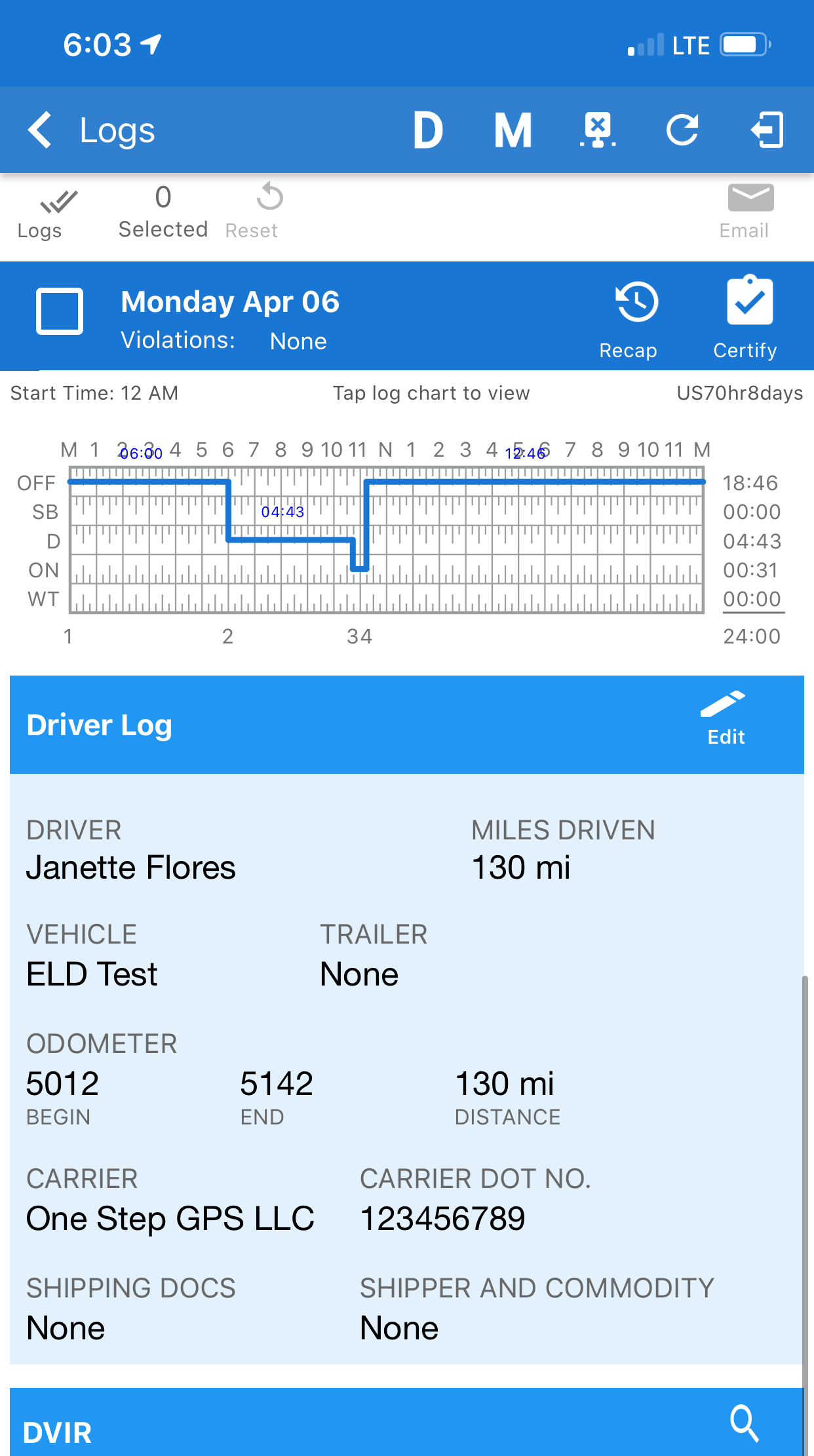 One Step GPS Fleet Tracking app display with vehicle activity list