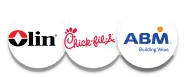 Logos of Lin, Chick-fil-a, ABM