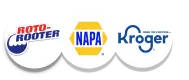 Logos of Roto Rooter, Napa, and Kroger