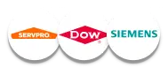 Logos of Servpro, Dow, and Siemens