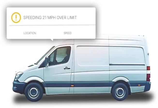Van with speeding alert message