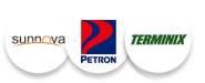 Logos of Sunnova, Petron, Terminix