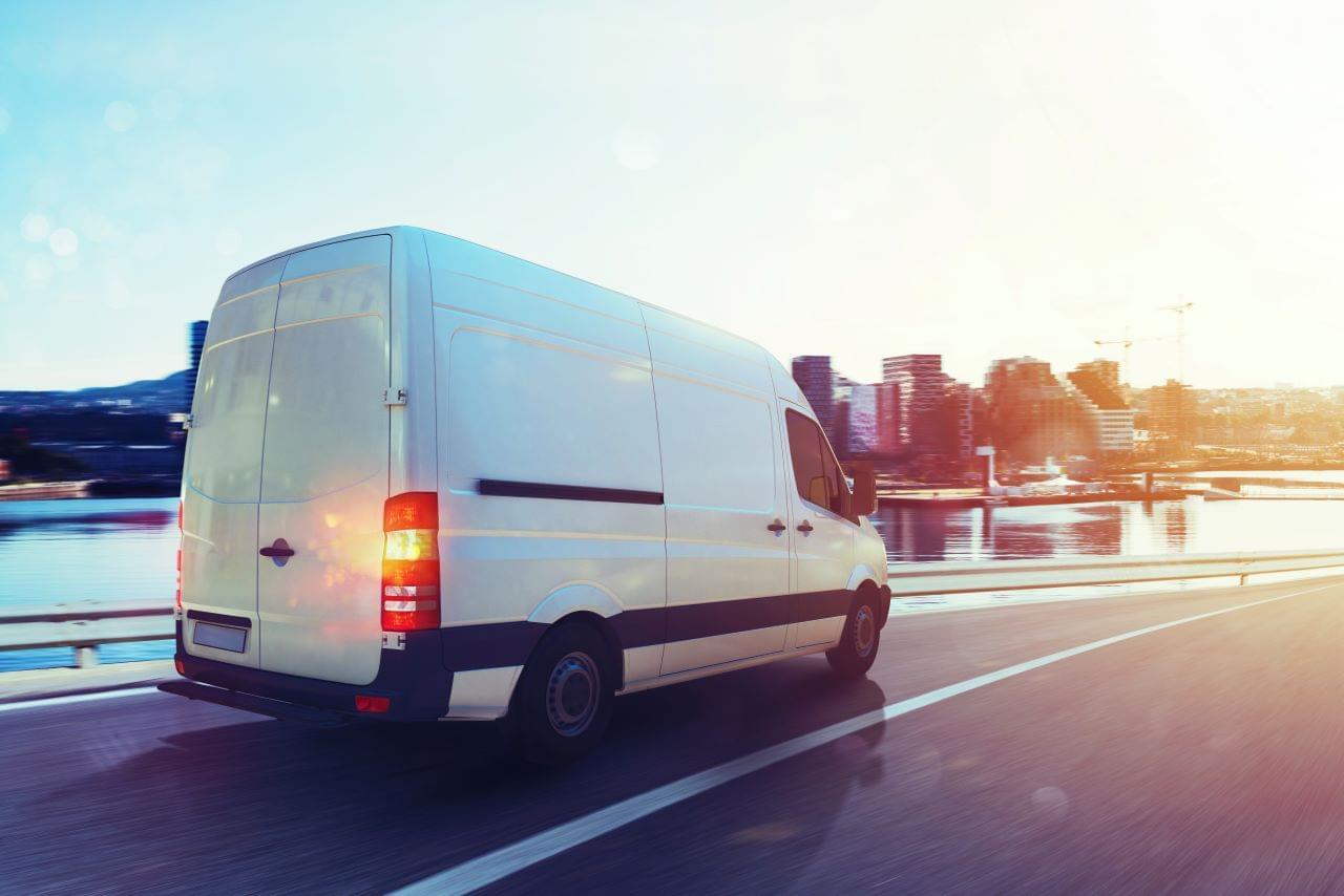 Fleet van on a highway using gps tracking system