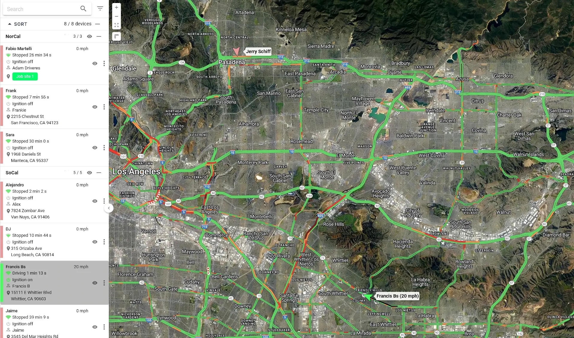 Screenshot of OSG platform displaying live traffic and satellite view