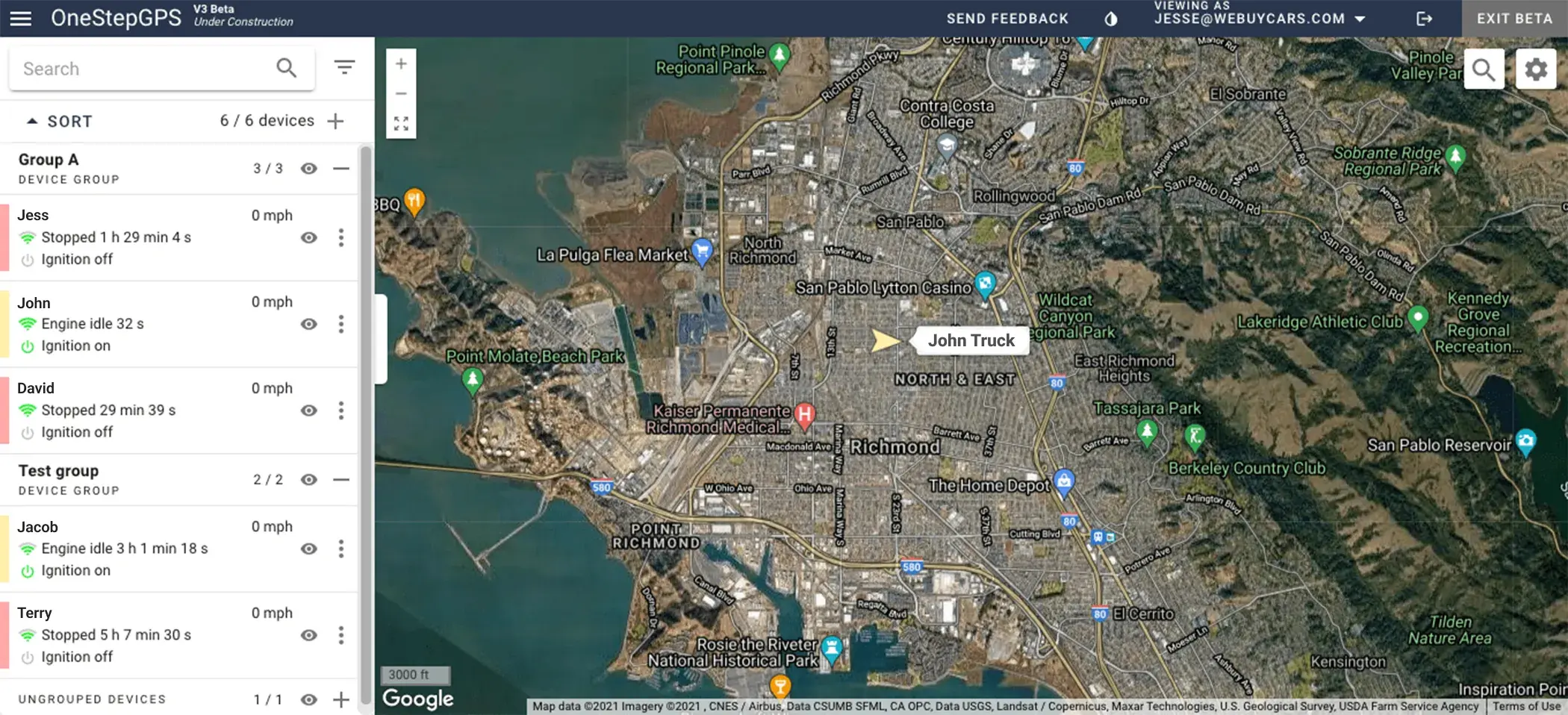 One Step GPS dashboard showing different map views